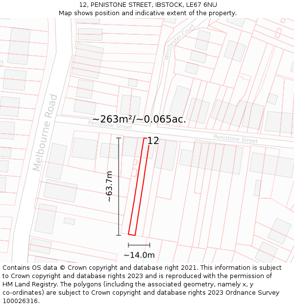 12, PENISTONE STREET, IBSTOCK, LE67 6NU: Plot and title map