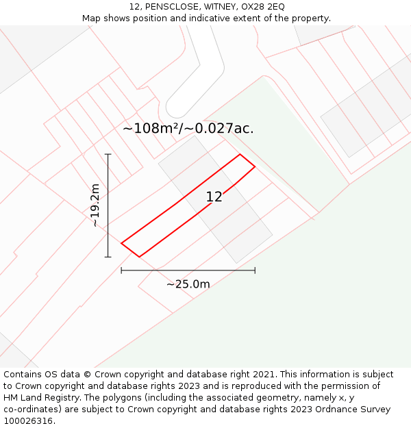 12, PENSCLOSE, WITNEY, OX28 2EQ: Plot and title map