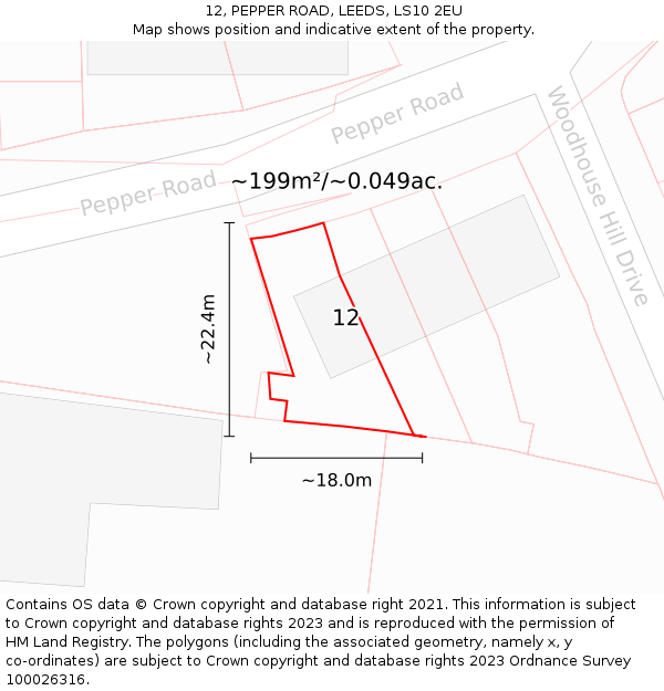 12, PEPPER ROAD, LEEDS, LS10 2EU: Plot and title map