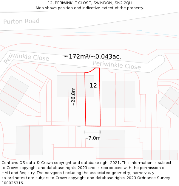 12, PERIWINKLE CLOSE, SWINDON, SN2 2QH: Plot and title map