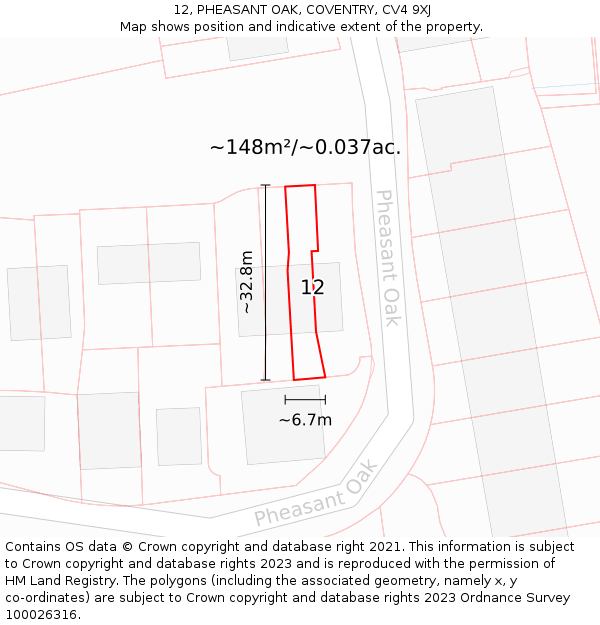 12, PHEASANT OAK, COVENTRY, CV4 9XJ: Plot and title map