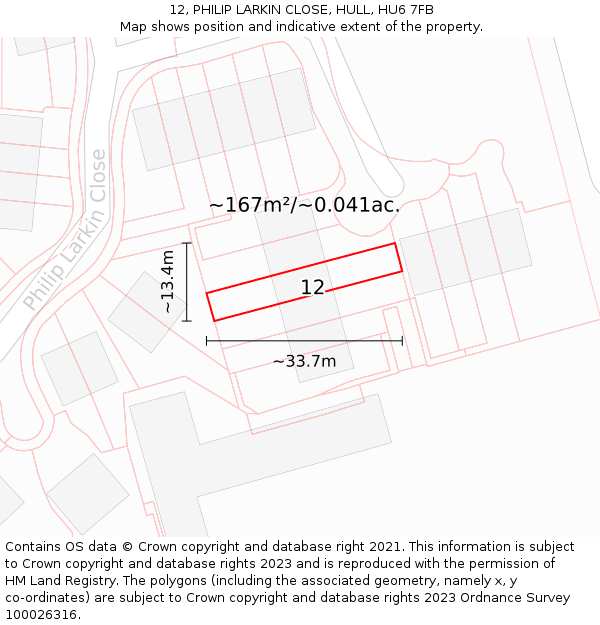12, PHILIP LARKIN CLOSE, HULL, HU6 7FB: Plot and title map
