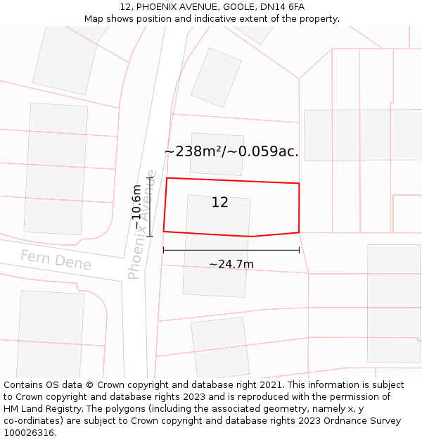 12, PHOENIX AVENUE, GOOLE, DN14 6FA: Plot and title map