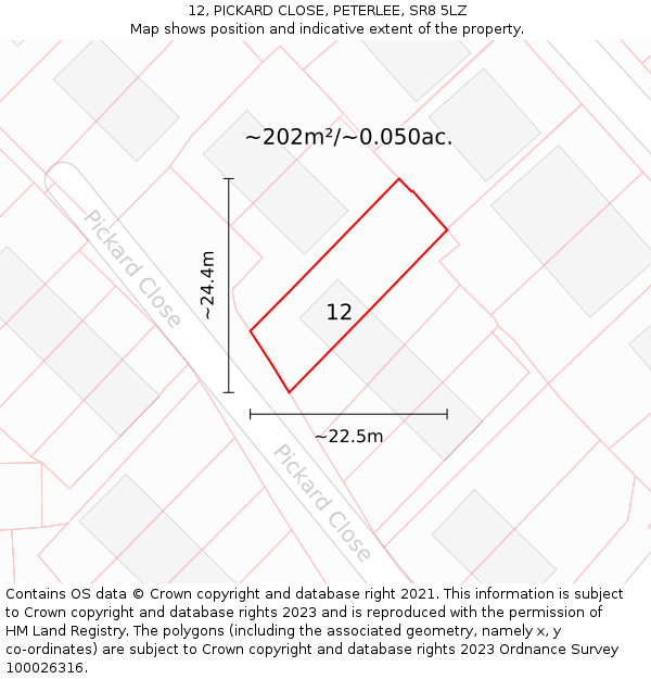 12, PICKARD CLOSE, PETERLEE, SR8 5LZ: Plot and title map
