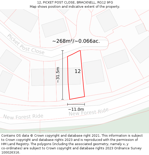 12, PICKET POST CLOSE, BRACKNELL, RG12 9FG: Plot and title map