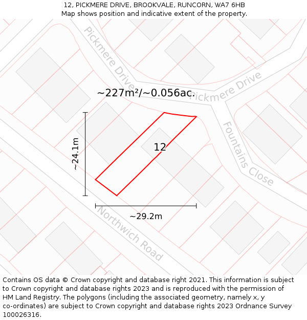 12, PICKMERE DRIVE, BROOKVALE, RUNCORN, WA7 6HB: Plot and title map
