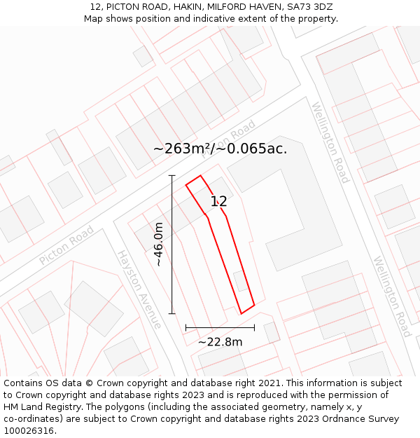 12, PICTON ROAD, HAKIN, MILFORD HAVEN, SA73 3DZ: Plot and title map