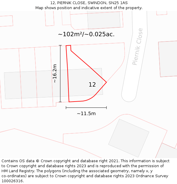 12, PIERNIK CLOSE, SWINDON, SN25 1AS: Plot and title map