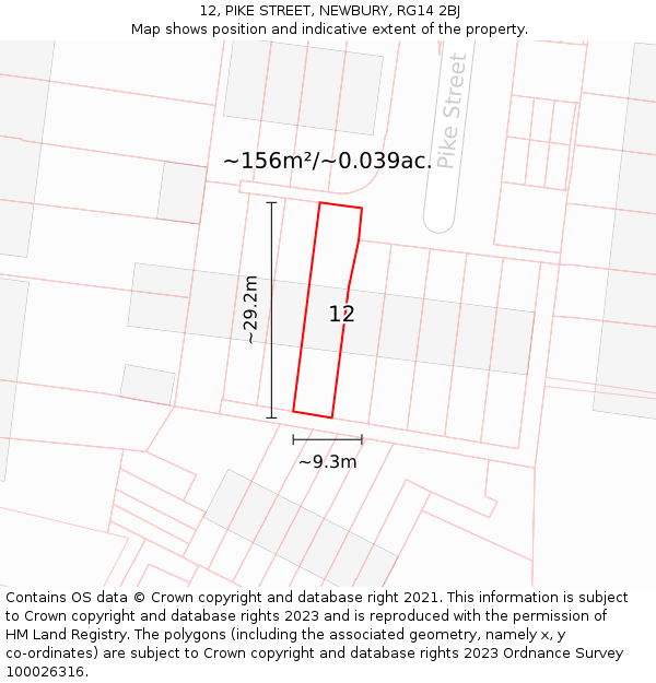 12, PIKE STREET, NEWBURY, RG14 2BJ: Plot and title map