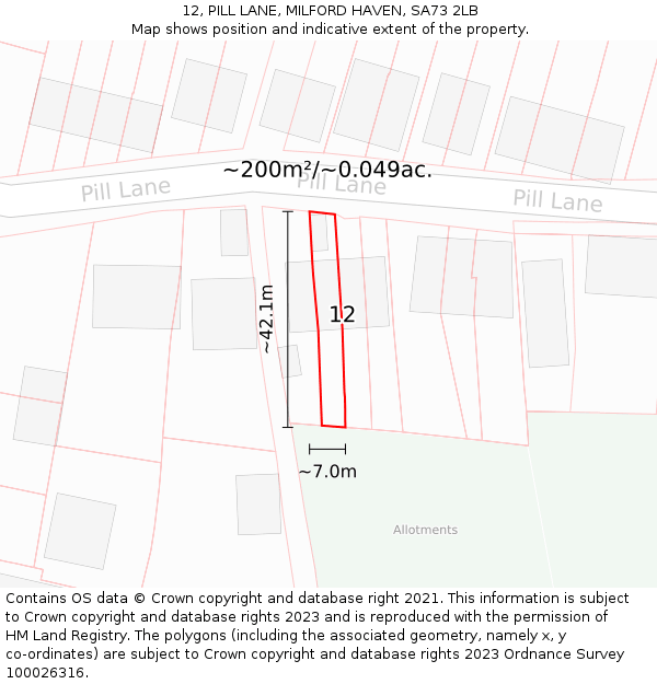 12, PILL LANE, MILFORD HAVEN, SA73 2LB: Plot and title map