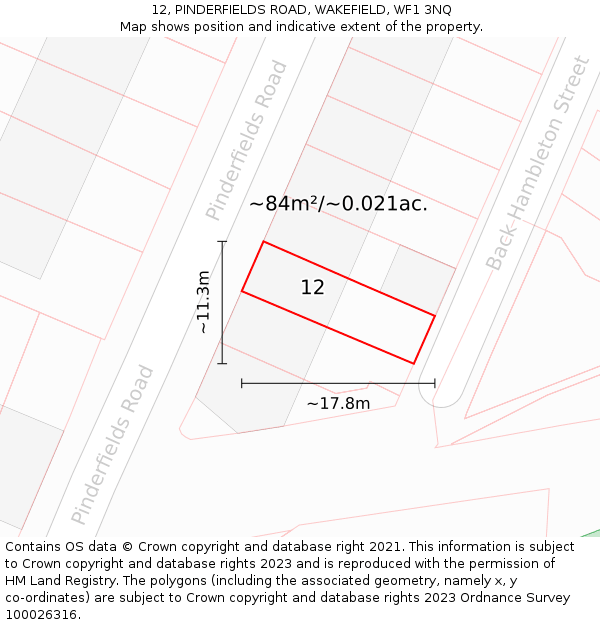 12, PINDERFIELDS ROAD, WAKEFIELD, WF1 3NQ: Plot and title map