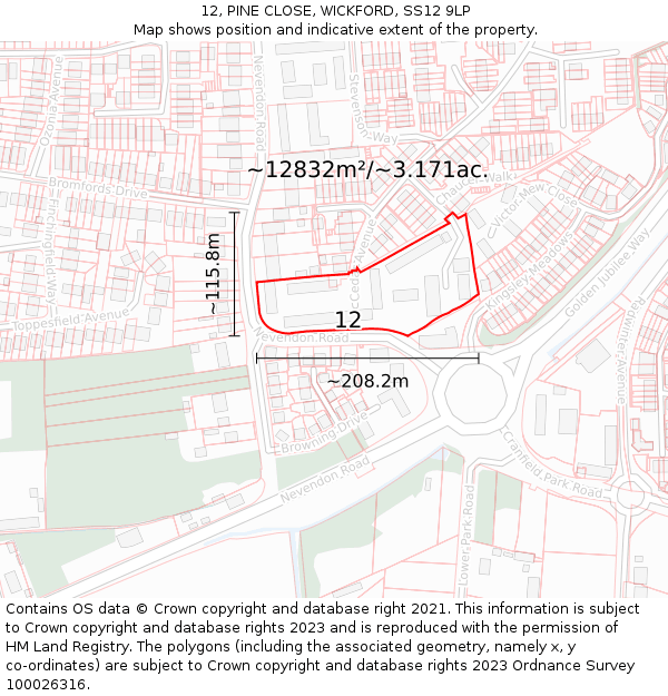 12, PINE CLOSE, WICKFORD, SS12 9LP: Plot and title map
