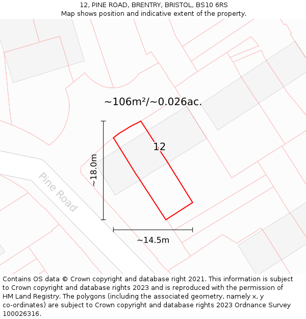 12, PINE ROAD, BRENTRY, BRISTOL, BS10 6RS: Plot and title map