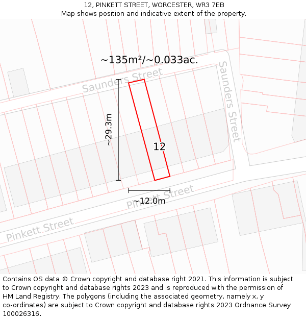 12, PINKETT STREET, WORCESTER, WR3 7EB: Plot and title map
