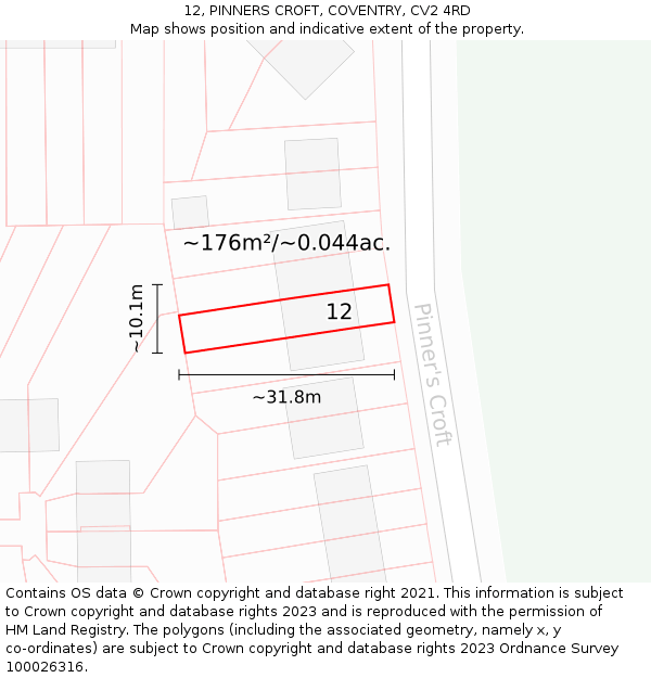 12, PINNERS CROFT, COVENTRY, CV2 4RD: Plot and title map
