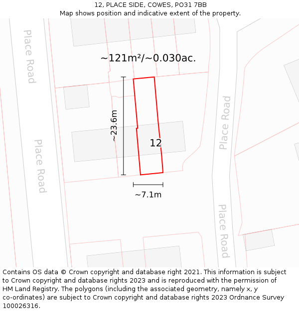 12, PLACE SIDE, COWES, PO31 7BB: Plot and title map
