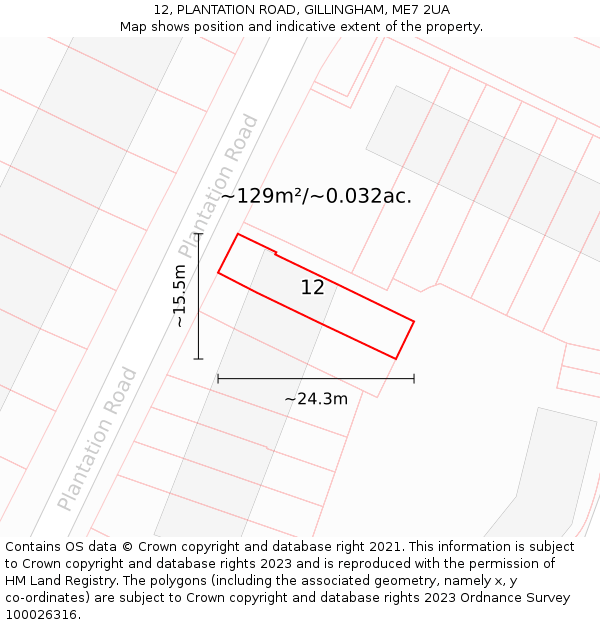 12, PLANTATION ROAD, GILLINGHAM, ME7 2UA: Plot and title map