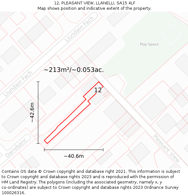 12, PLEASANT VIEW, LLANELLI, SA15 4LF: Plot and title map