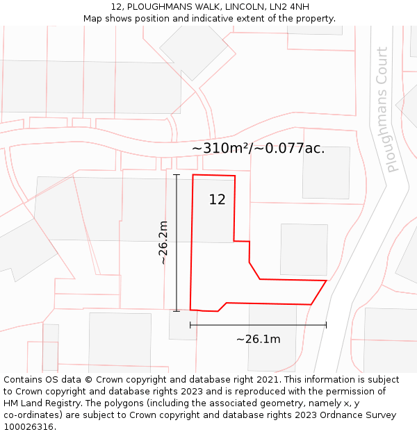 12, PLOUGHMANS WALK, LINCOLN, LN2 4NH: Plot and title map
