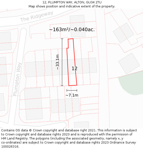 12, PLUMPTON WAY, ALTON, GU34 2TU: Plot and title map