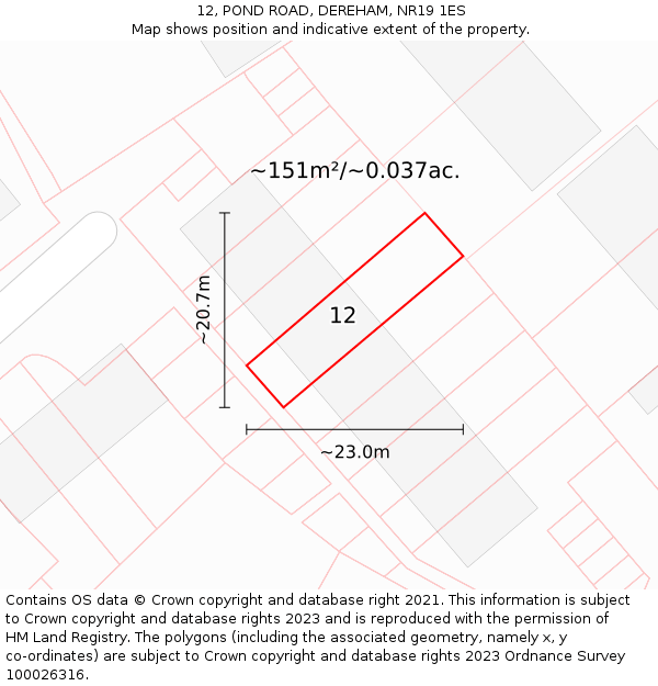 12, POND ROAD, DEREHAM, NR19 1ES: Plot and title map