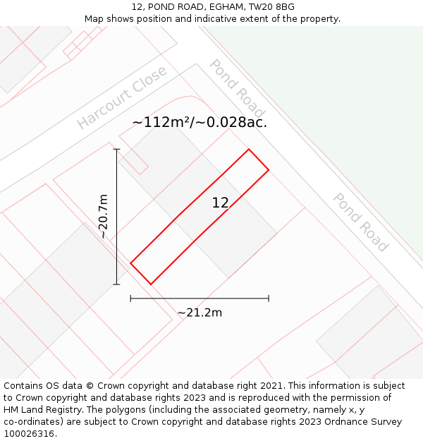 12, POND ROAD, EGHAM, TW20 8BG: Plot and title map