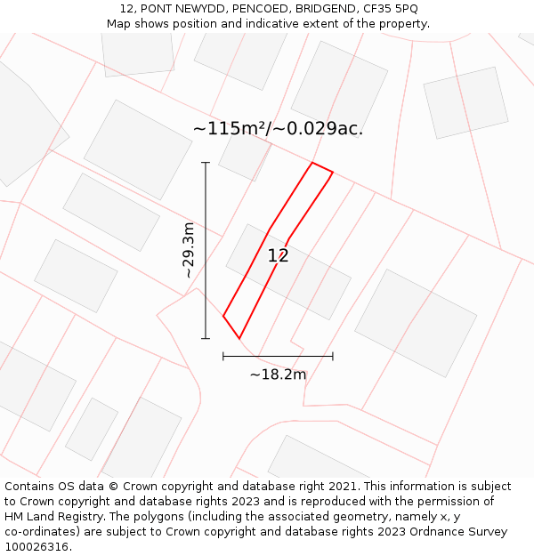 12, PONT NEWYDD, PENCOED, BRIDGEND, CF35 5PQ: Plot and title map
