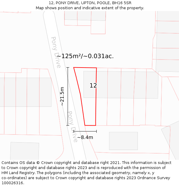 12, PONY DRIVE, UPTON, POOLE, BH16 5SR: Plot and title map