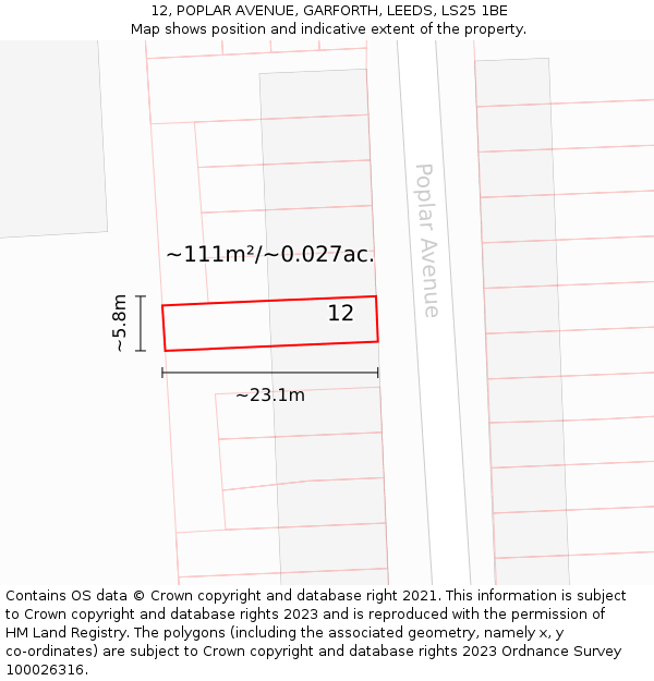 12, POPLAR AVENUE, GARFORTH, LEEDS, LS25 1BE: Plot and title map
