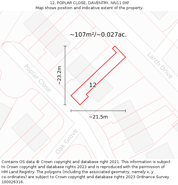 12, POPLAR CLOSE, DAVENTRY, NN11 0XF: Plot and title map