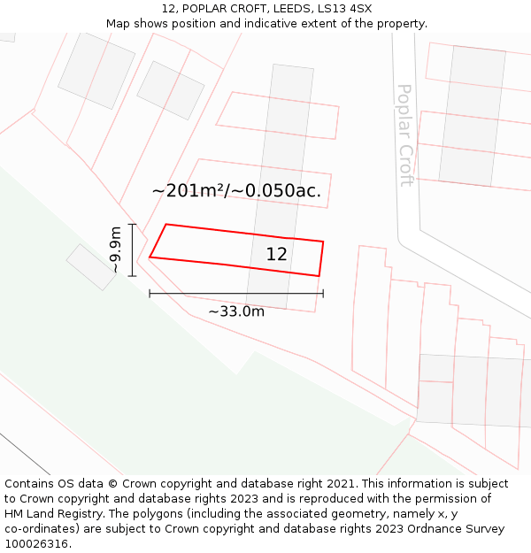 12, POPLAR CROFT, LEEDS, LS13 4SX: Plot and title map