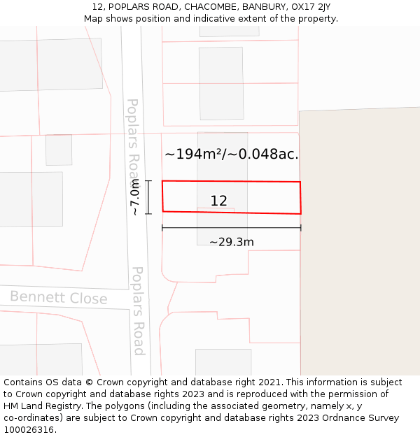 12, POPLARS ROAD, CHACOMBE, BANBURY, OX17 2JY: Plot and title map