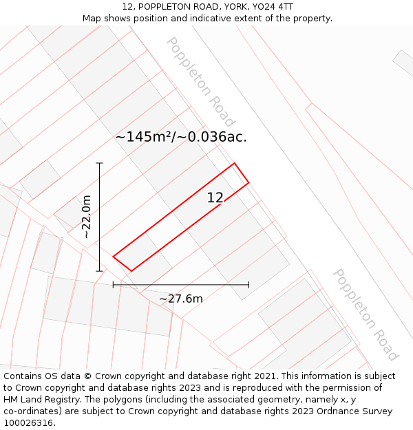 12, POPPLETON ROAD, YORK, YO24 4TT: Plot and title map
