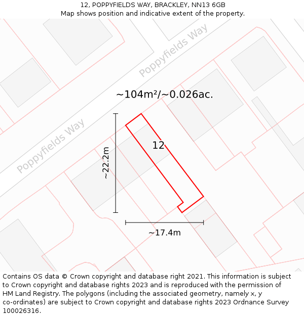12, POPPYFIELDS WAY, BRACKLEY, NN13 6GB: Plot and title map