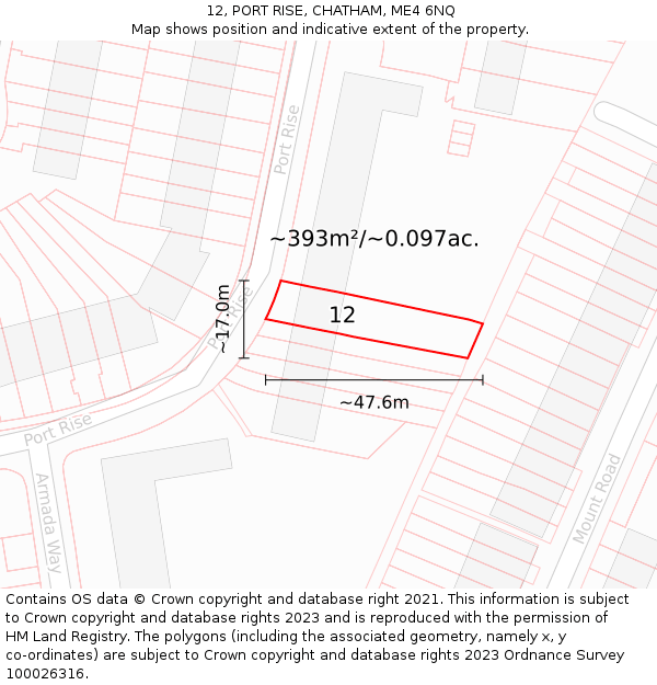 12, PORT RISE, CHATHAM, ME4 6NQ: Plot and title map