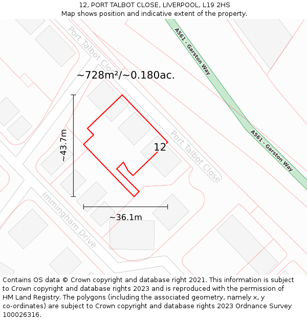 12, PORT TALBOT CLOSE, LIVERPOOL, L19 2HS: Plot and title map