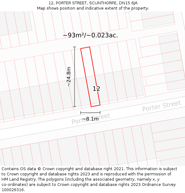12, PORTER STREET, SCUNTHORPE, DN15 6JA: Plot and title map