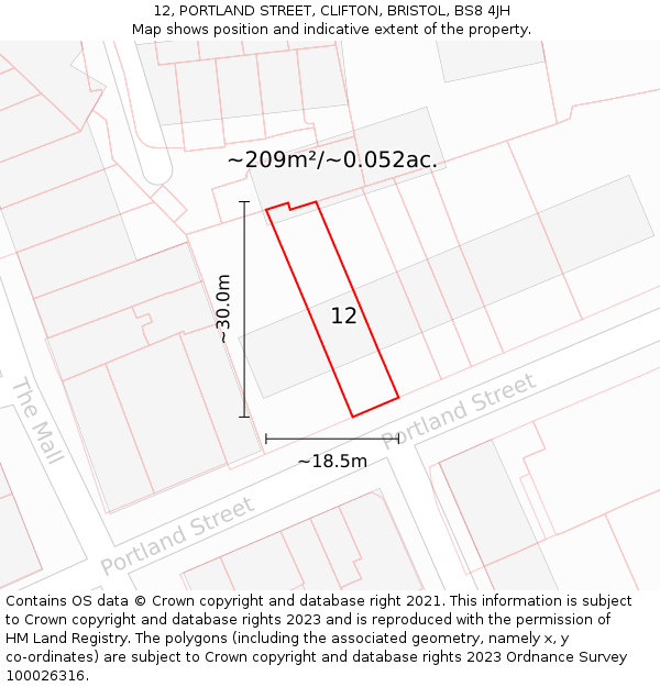 12, PORTLAND STREET, CLIFTON, BRISTOL, BS8 4JH: Plot and title map