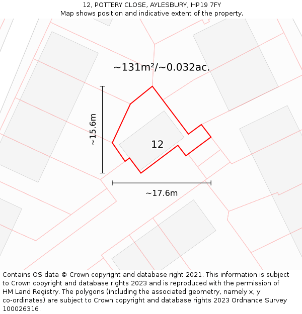 12, POTTERY CLOSE, AYLESBURY, HP19 7FY: Plot and title map
