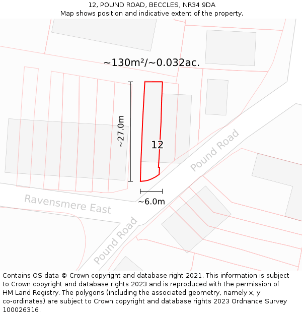 12, POUND ROAD, BECCLES, NR34 9DA: Plot and title map
