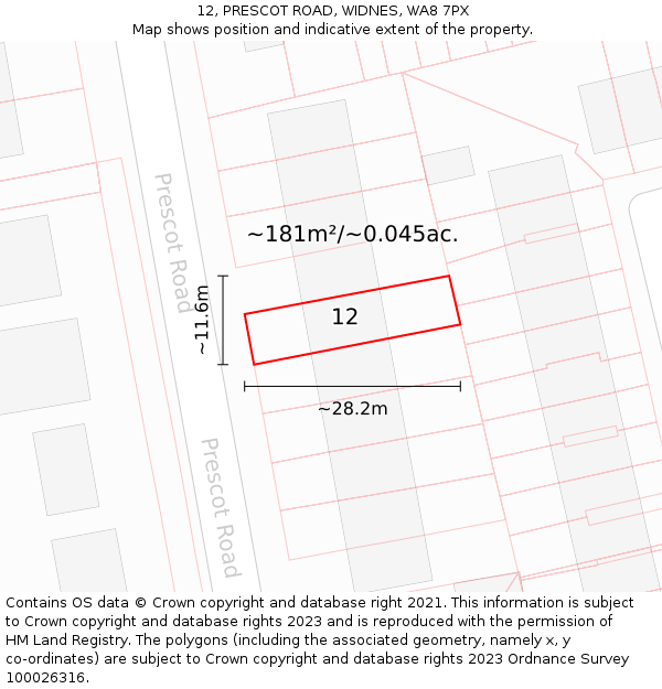 12, PRESCOT ROAD, WIDNES, WA8 7PX: Plot and title map