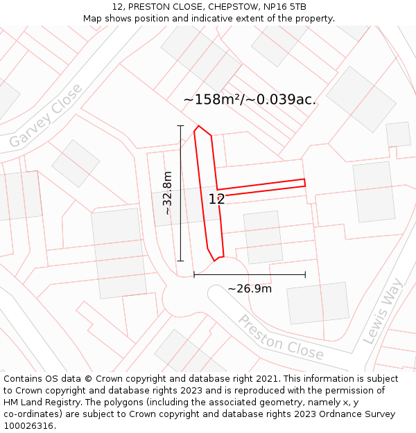 12, PRESTON CLOSE, CHEPSTOW, NP16 5TB: Plot and title map