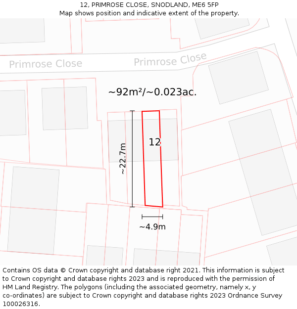 12, PRIMROSE CLOSE, SNODLAND, ME6 5FP: Plot and title map