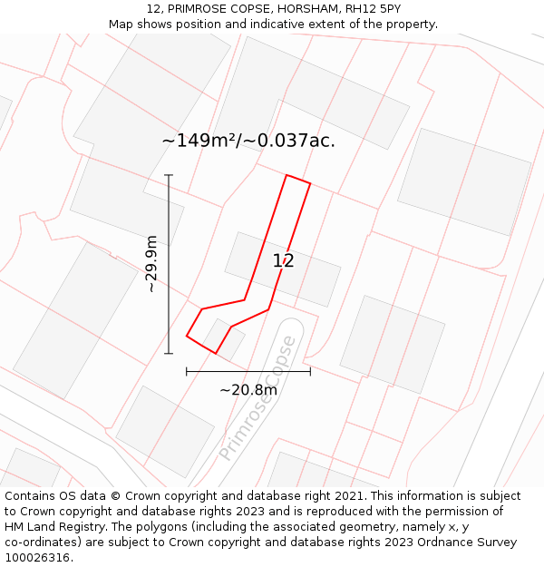 12, PRIMROSE COPSE, HORSHAM, RH12 5PY: Plot and title map