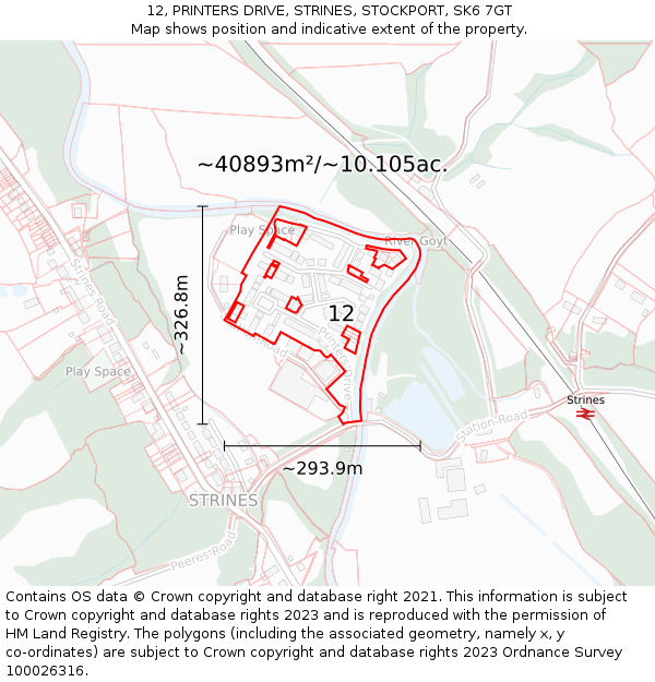 12, PRINTERS DRIVE, STRINES, STOCKPORT, SK6 7GT: Plot and title map
