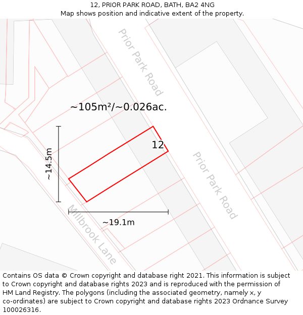 12, PRIOR PARK ROAD, BATH, BA2 4NG: Plot and title map