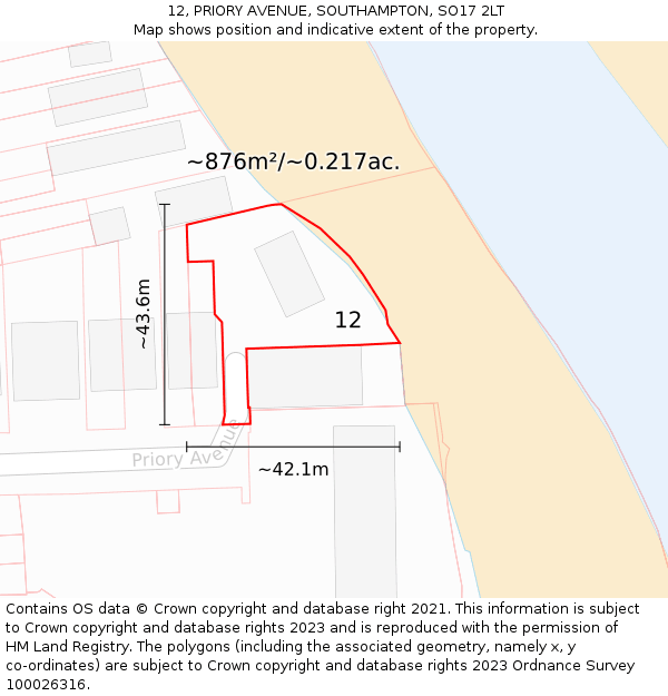 12, PRIORY AVENUE, SOUTHAMPTON, SO17 2LT: Plot and title map
