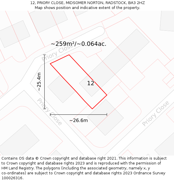 12, PRIORY CLOSE, MIDSOMER NORTON, RADSTOCK, BA3 2HZ: Plot and title map