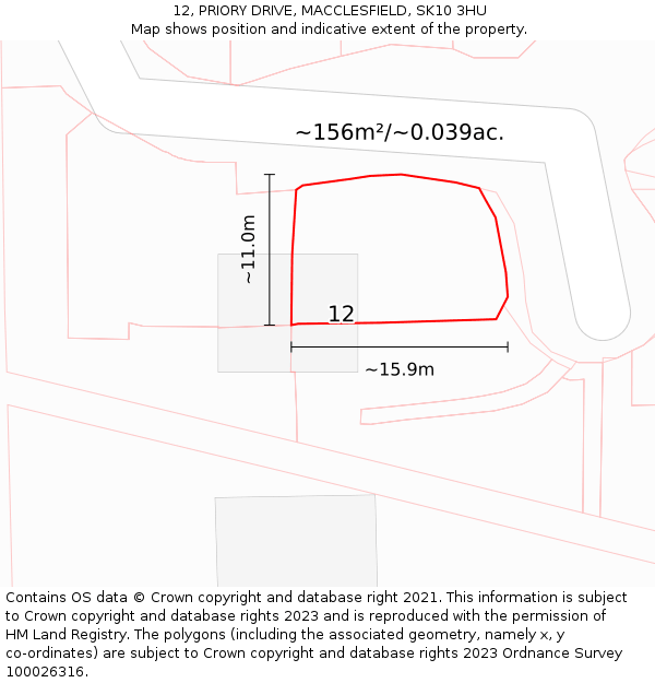 12, PRIORY DRIVE, MACCLESFIELD, SK10 3HU: Plot and title map