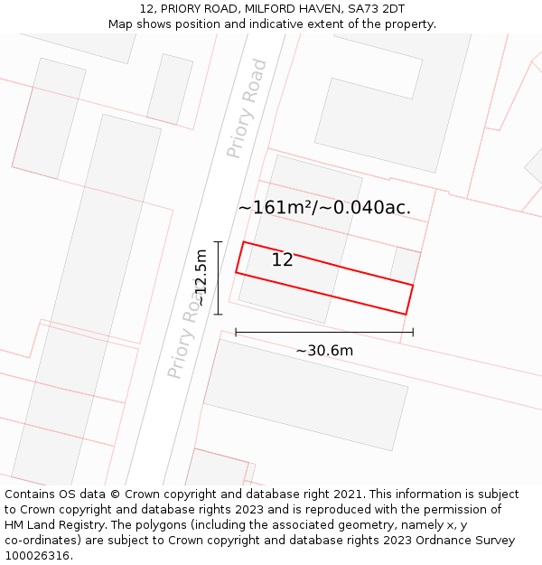 12, PRIORY ROAD, MILFORD HAVEN, SA73 2DT: Plot and title map